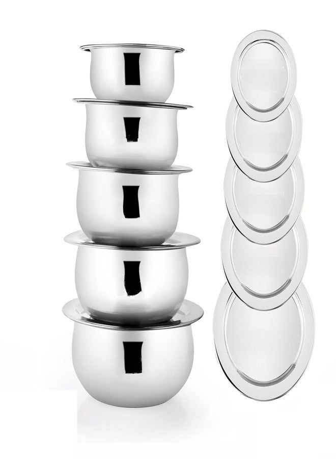 كيه سي أوعية تقديم وطبخ من الفولاذ المقاوم للصدأ من كي سي | قدر برياني | طقم أواني هاندي 5 قطع مع غطاء - Image 1